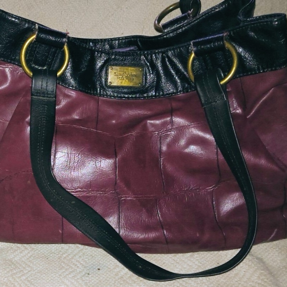 Simply Vera Vera Wang Burgundy and Black Shoulder Bag